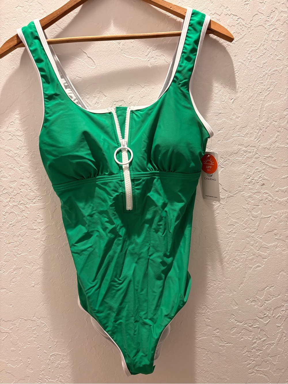 Charmo Green Zip-Front One-Piece Swimsuit